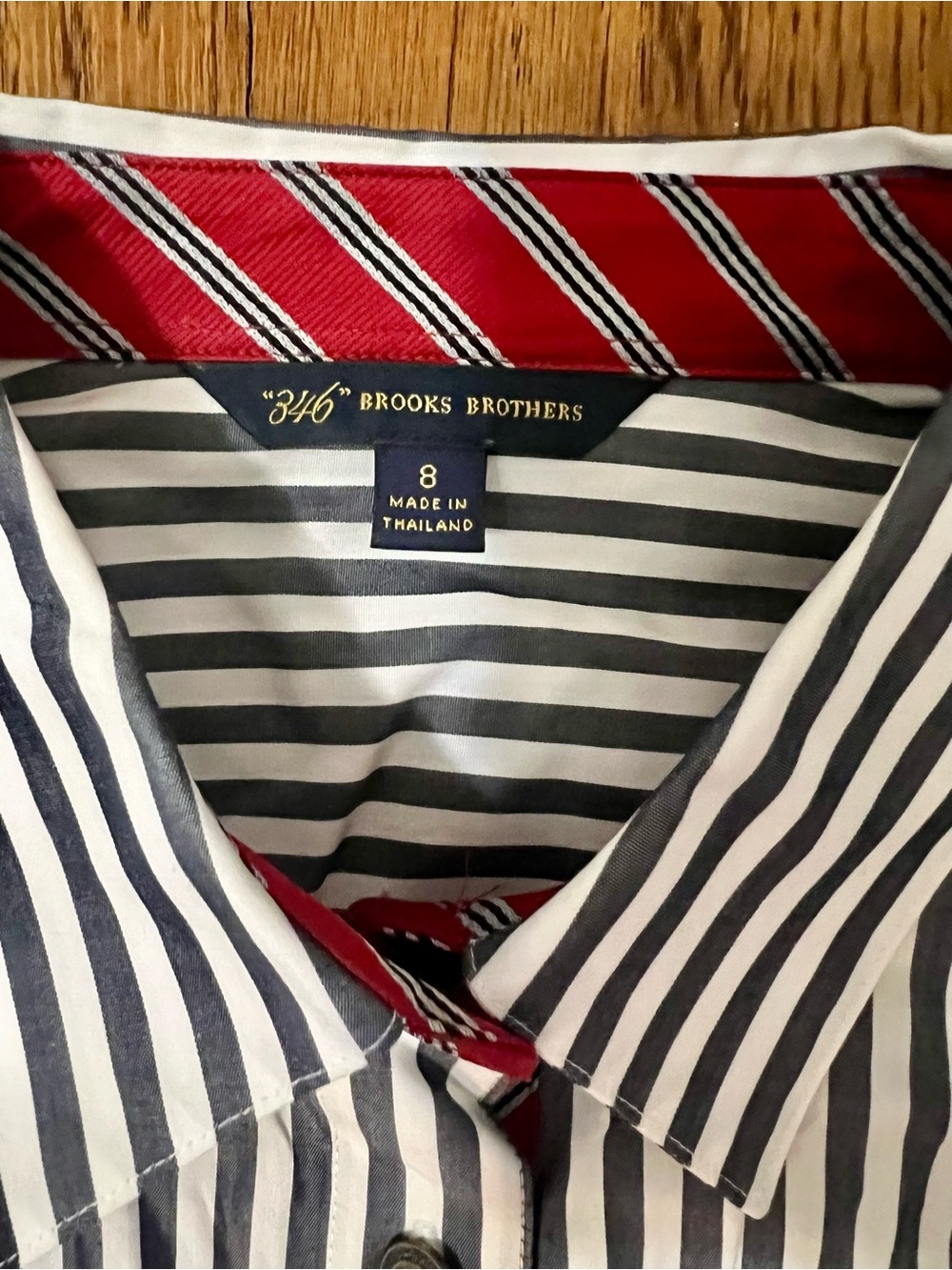 Brooks Brothers Navy & White Striped Dress Shirt with Red Accent - Picture 2 of 2